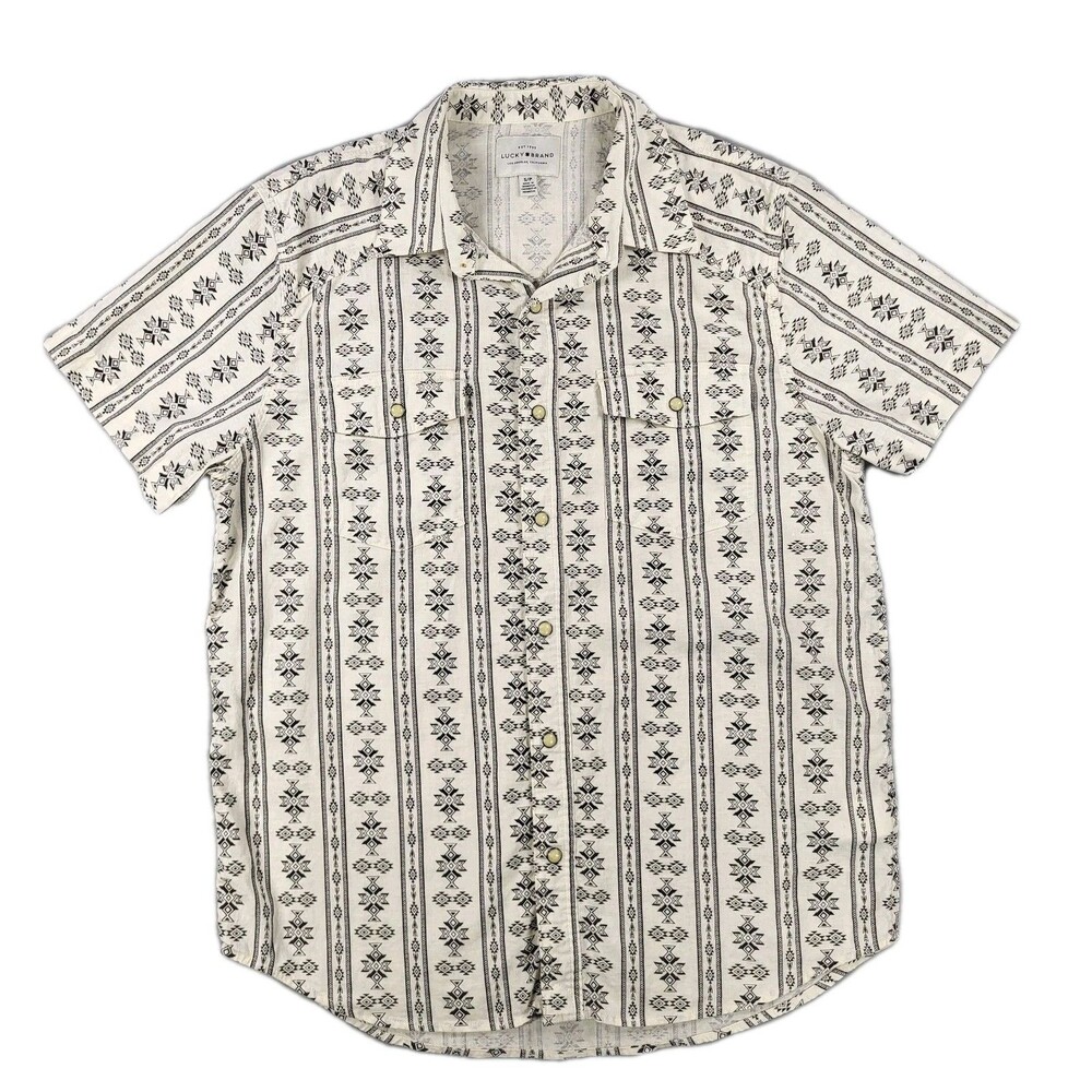 Lucky Brand Men's Mason Short Sleeve Printed Western Button-Up Shirt Sz